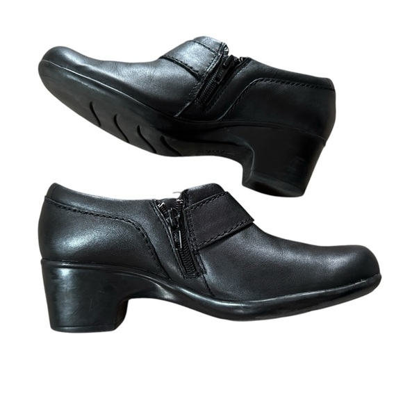 Clarks Cushion Women’s Slip-On Black Leather Clog Bootie Size 7M - Picture 6 of 7